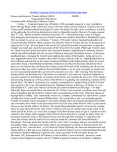 Southern Campaign American Revolution Pension Statements Pension application of Charles Mullins S30610 fn18NC Transcribed by Will Graves Commonwealth of Kentucky, Calloway County On this __ [blank in original] day of Oct