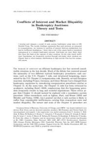 THE JOURNAL OF FINANCE • VOL. LV, NO. 6 • DECConflicts of Interest and Market Illiquidity in Bankruptcy Auctions: Theory and Tests PER STRÖMBERG*