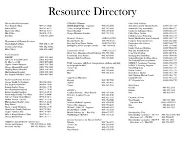 Resource Directory District Health Department West Branch Office Tawas Office Harrisville Office Mio Office