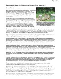 Page 1 of 2  Partnerships Make the Difference at Harpeth River State Park By Jane Polansky Who would have thought that a chain of recreational, archeological and historic sites along the Harpeth River in Cheatham and
