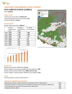 TERRITORIAL PERFORMANCE COUNTY REPORT: ALTA FLORESTA D’OESTEState: Rondônia FOREST COVER Current Forest Cover (2012): km² Current Percentage of Forest Cover (2012): 34%