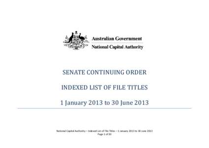 Senate Contiuing Order - Indexed List of Files Titles - 1 January 2013 to 30 June 2013