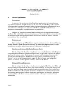 CORPORATE GOVERNANCE GUIDELINES MASCO CORPORATION October 20, [removed]Director Qualifications