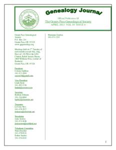 Official Publication Of  The Grants Pass Genealogical Society APRIL 2012 VOL 10 ISSUE 4  Grants Pass Genealogical