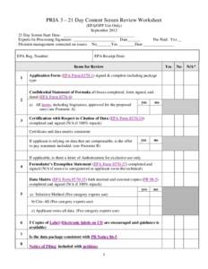 PRIA – 21 Day Content Screening Checklist