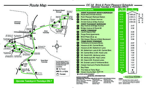 Route Map  OC 3A Brick & Point Pleasant Schedule Pt. Pleasant Beach Borough