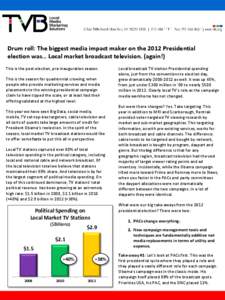 Drum roll: The biggest media impact maker on the 2012 Presidential election was… Local market broadcast television. (again!) This is the post-election, pre-inauguration season. This is the season for quadrennial crowin