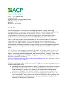 Letter commending the Healthcare Financial Management Association (HFMA) for its recent report titled  “Price Transparency in Health Care”