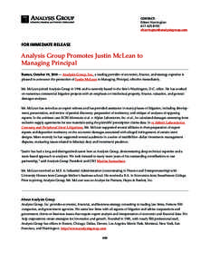 Analysis Group Promotes Justin McLean to Managing Principal