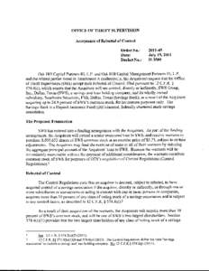 DO[removed]Acceptance of Rebuttal of Control – Oak Hill Capital Partners III, L.P. and Oak Hill Capital Management Partners III, L.P. – Dallas, Texas