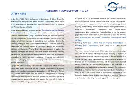 LATEST NEWS  RESEARCH NEWSLETTER No. 24 (July 2013)
