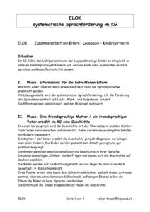 ELOK systematische Sprachförderung im KG ELOK  Zusammenarbeit von Eltern - Logopädin - Kindergärtnerin