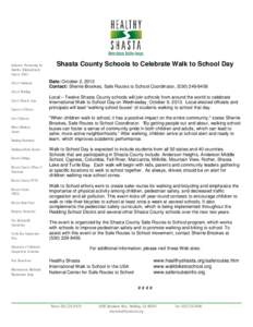 Anderson Partnership for Healthy Children/South County HEAC City of Anderson  Shasta County Schools to Celebrate Walk to School Day