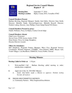 Regional Service Council Minutes Region # 15 Meeting Date: Meeting Location:  September 17, 2014