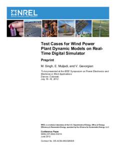 Test Cases for Wind Power Plant Dynamic Models on Real-Time Digital Simulator: Preprint