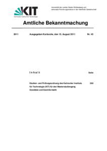 Universität des Landes Baden-Württemberg und nationales Forschungszentrum in der Helmholtz-Gemeinschaft Karlsruher Institut für Technologie  Amtliche Bekanntmachung