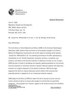 Science Directorate June 21, 2006 Regulatory Analysis and Development, PPD, APHIS, Station 3A[removed]River Road, Unit 118 Riverdale, MD[removed]