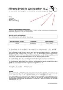 Rennradverein Weingarten e.V. Abt-Hyller-StrWeingarten - Fon: Mail:  Herrn Paul Zabel Bachstr. 125