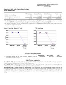 Prepared by the North Dakota Legislative Council staff for House Appropriations January 13, 2003 Department[removed]Lake Region State College House Bill No. 1003