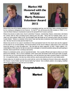 Marion Hill Honored with the NTUUC