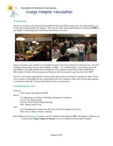 Association for Women in Geosciences  Osage Chapter Newsletter Welcome back! Thank you everyone who donated and attended the Wine and Cheese party and a very special thank you to Don and Tammy Steeples for hosting. This 