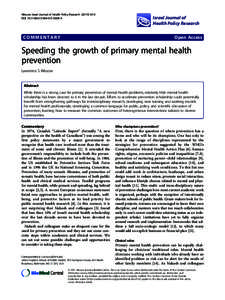 Speeding the growth of primary mental health prevention