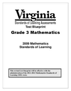 Test Blueprint  Grade 3 Mathematics 2009 Mathematics Standards of Learning