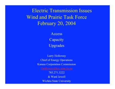 Electric Transmission Issues Wind and Prairie Task Force February 20, 2004 Access Capacity Upgrades