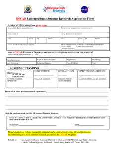 CREOSA Summer Research for Teachers Application Form