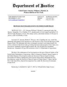 United States Attorney William J. Hochul, Jr. Western District of New York FOR IMMEDIATE RELEASE DECEMBER 14, 2012  CONTACT: