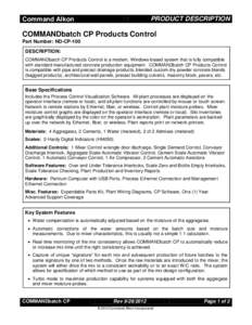 PRODUCT DESCRIPTION  Command Alkon COMMANDbatch CP Products Control Part Number: ND-CP-100