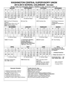 WASHINGTON CENTRAL SUPERVISORY UNION[removed]SCHOOL CALENDAR - REVISED Berlin, Calais, East Montpelier, Rumney (Middlesex), Doty (Worcester) and U-32 M 5 12