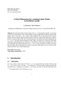 Math. Model. Nat. Phenom. Vol. 5, No. 4, 2010, pp. DOI: mmnpCritical Dimensions for counting Lattice Points in Euclidean Annuli