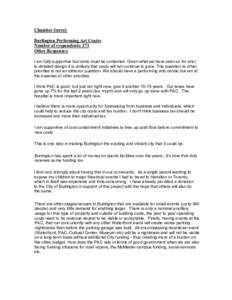 Chamber Survey Burlington Performing Art Centre Number of respondents: 273 Other Responses: I am fully supportive but costs must be contained. Given what we have seen so for prior to detailed design it is unlikely that c