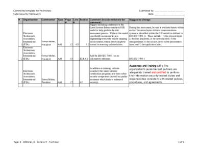 Comments template for Preliminary Cybersecurity Framework # Organization