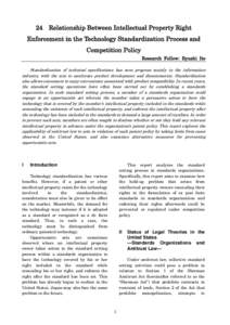 24  Relationship Between Intellectual Property Right Enforcement in the Technology Standardization Process and Competition Policy