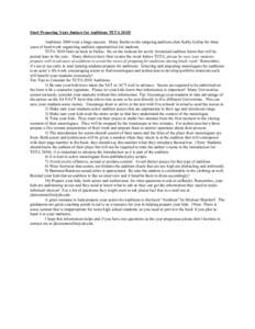 Start Preparing Your Juniors for Auditions TETA 2010! Auditions 2009 were a huge success. Many thanks to the outgoing audition chair Kathy Gallas for three years of hard work organizing audition opportunities for student