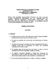 SUBDIVISION RULES AND REGULATIONS ADOPTED BY THE CULLMAN COUNTY COMMISSION (REVISED March 24, THESE ARE ADOPTED REGULATORY POLICIES OF THE CULLMAN