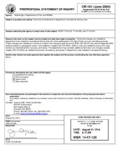 PREPROPOSAL STATEMENT OF INQUIRY  CR-101 (June[removed]Implements RCW[removed]Do NOT use for expedited rule making