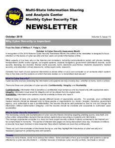 Multi-State Information Sharing and Analysis Center Monthly Cyber Security Tips NEWSLETTER October 2010