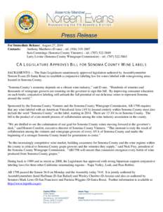 (SACRAMENTO)  The Assembly Judiciary Committee passed a resolution authored by Assemblymember Noreen Evans (D-Santa Rosa) call