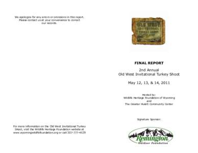 We apologize for any errors or omissions in this report. Please contact us at your convenience to correct our records. FINAL REPORT 2nd Annual