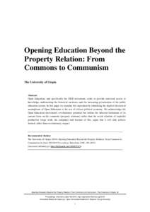 Opening Education Beyond the Property Relation: From Commons to Communism The University of Utopia  Abstract