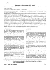 184 Asian Journal of Pharmaceutical and Clinical Research ADVERSE DRUG REACTIONS REPORTING: ATTITUDES AND PERCEPTIONS OF MEDICAL PRACTITIONERS *