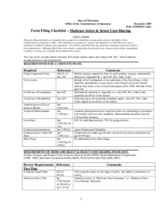 Form Filing Checklist - Medicare Select & Select Cost-Sharing