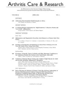 Arthritis Care & Research An Official Journal of the American College of Rheumatology www.arthritiscareres.org and www.interscience.wiley.com/journal/arthritiscare VOLUME 62