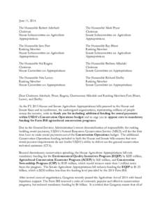 FY15 conservation approps letter pre conference to full House[removed]