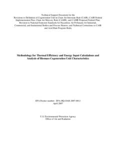 Methodology for Thermal Efficiency and Energy Input Calculations and Analysis of Biomass Cogeneration Unit Characteristics