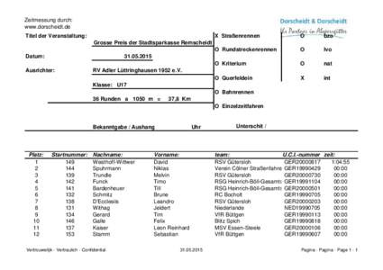 Zeitmessung durch: www.dorscheidt.de Titel der Veranstaltung: X Straßenrennen