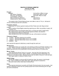 MINUTES OF STEERING COMMITTEE February 23, 2009 Approved March 23, 2009 Present Officers